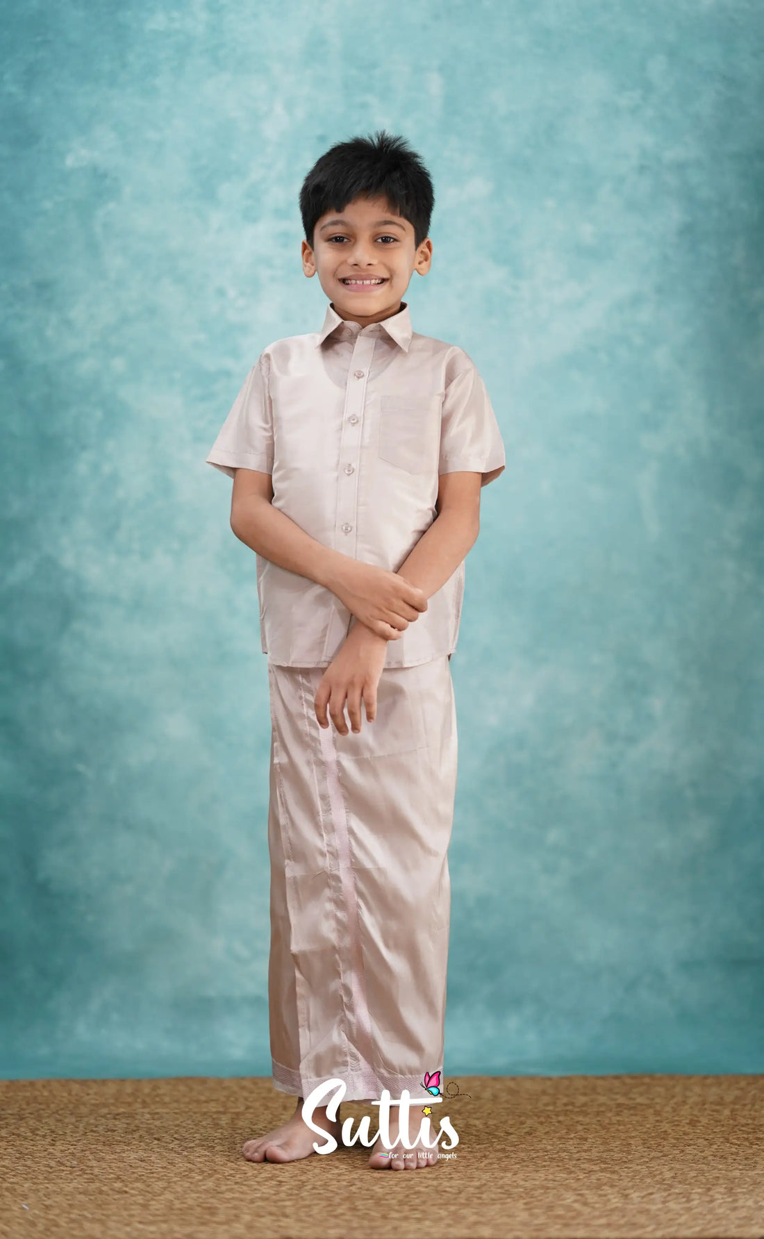 Yazhan - Oyster Grey Shade Veshti Sattai Kids-Suttis