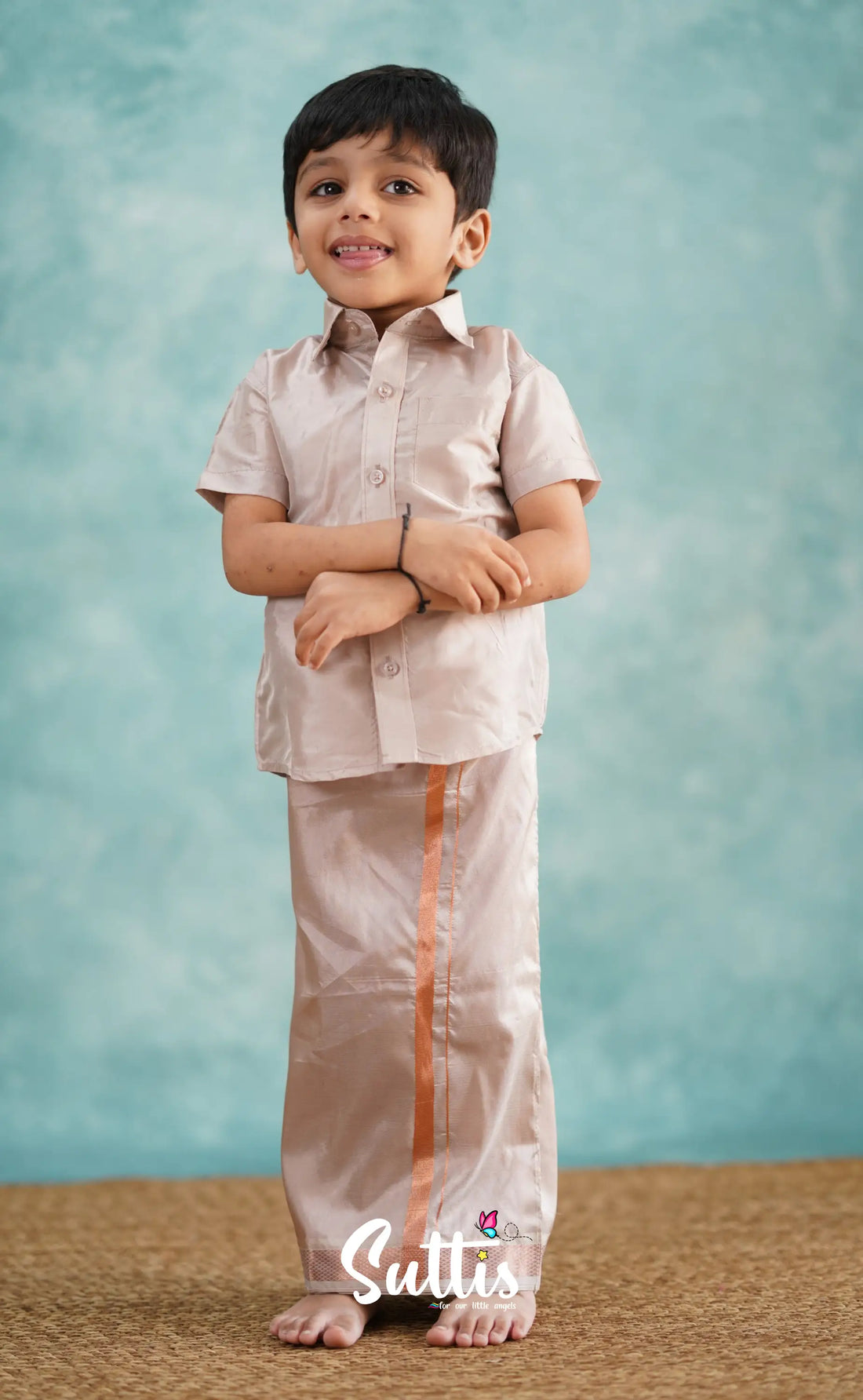 Yazhan - Oyster Grey Shade Veshti Sattai Kids-Suttis