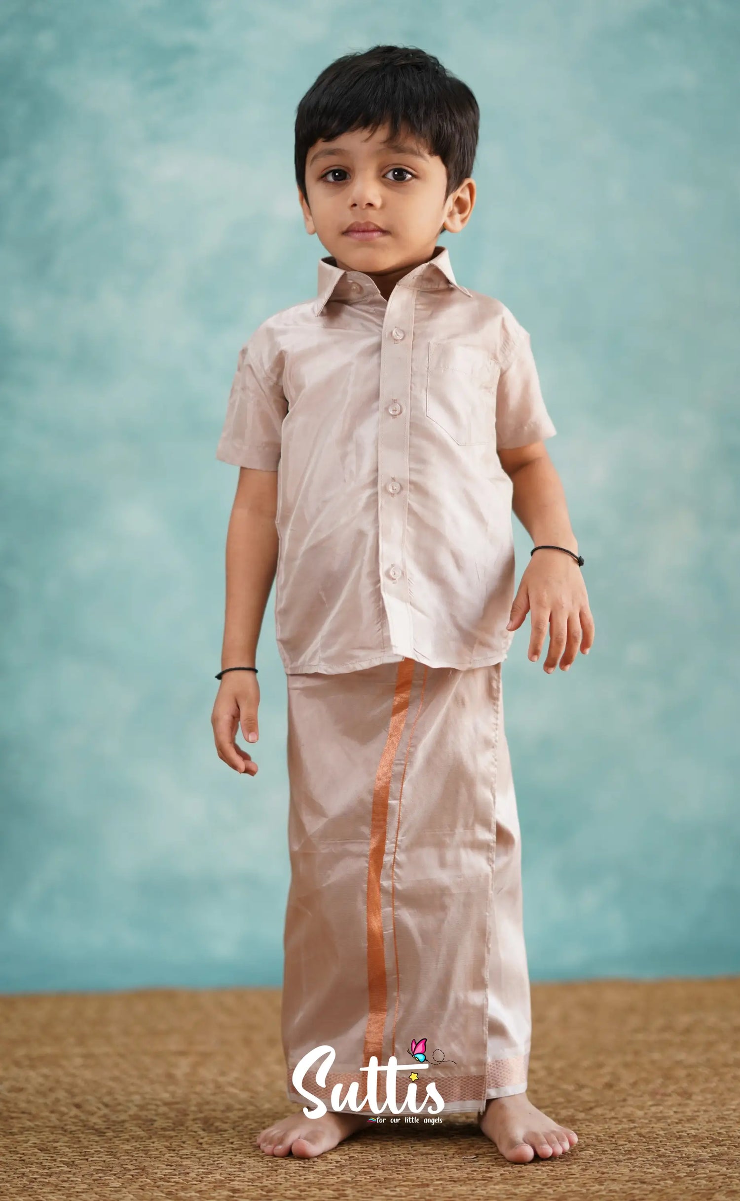 Yazhan - Oyster Grey Shade Veshti Sattai Kids-Suttis