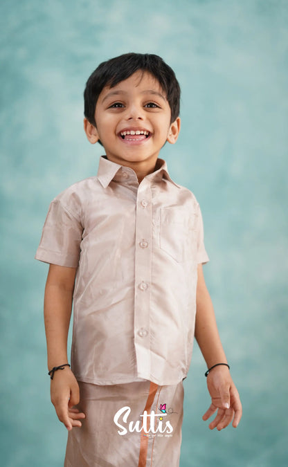 Yazhan - Oyster Grey Shade Veshti Sattai Kids-Suttis