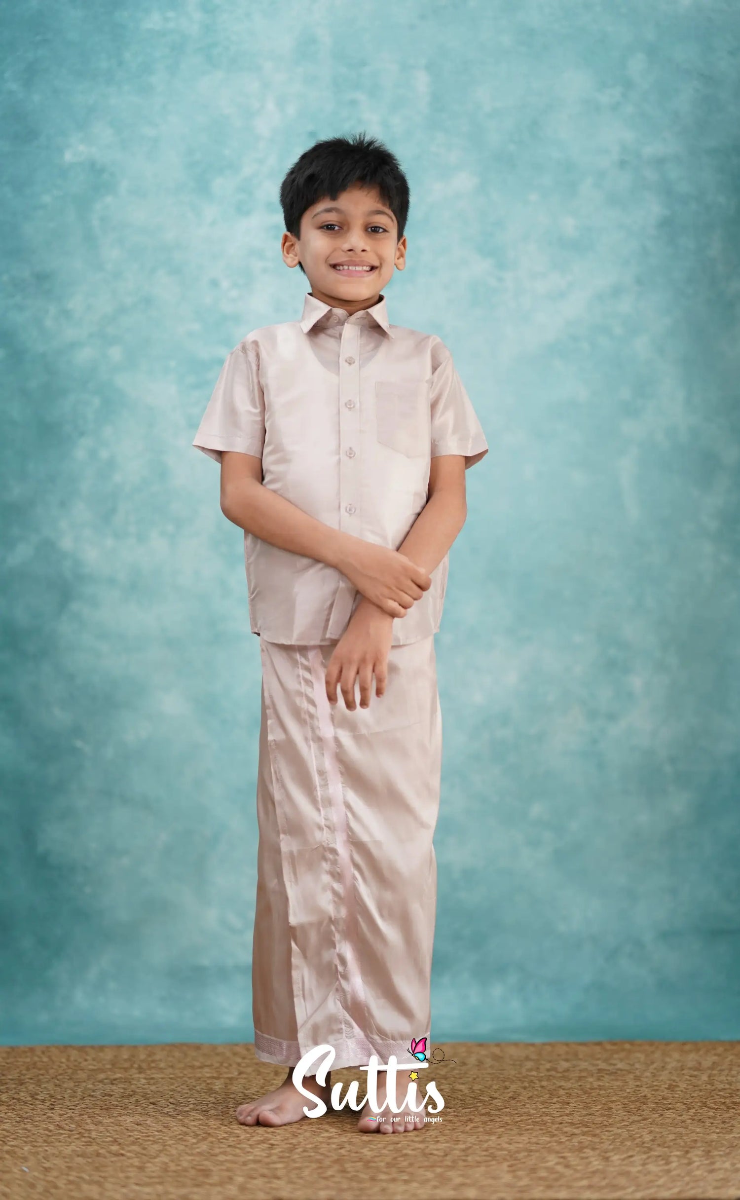 Yazhan - Oyster Grey Shade Veshti Sattai Kids-Suttis