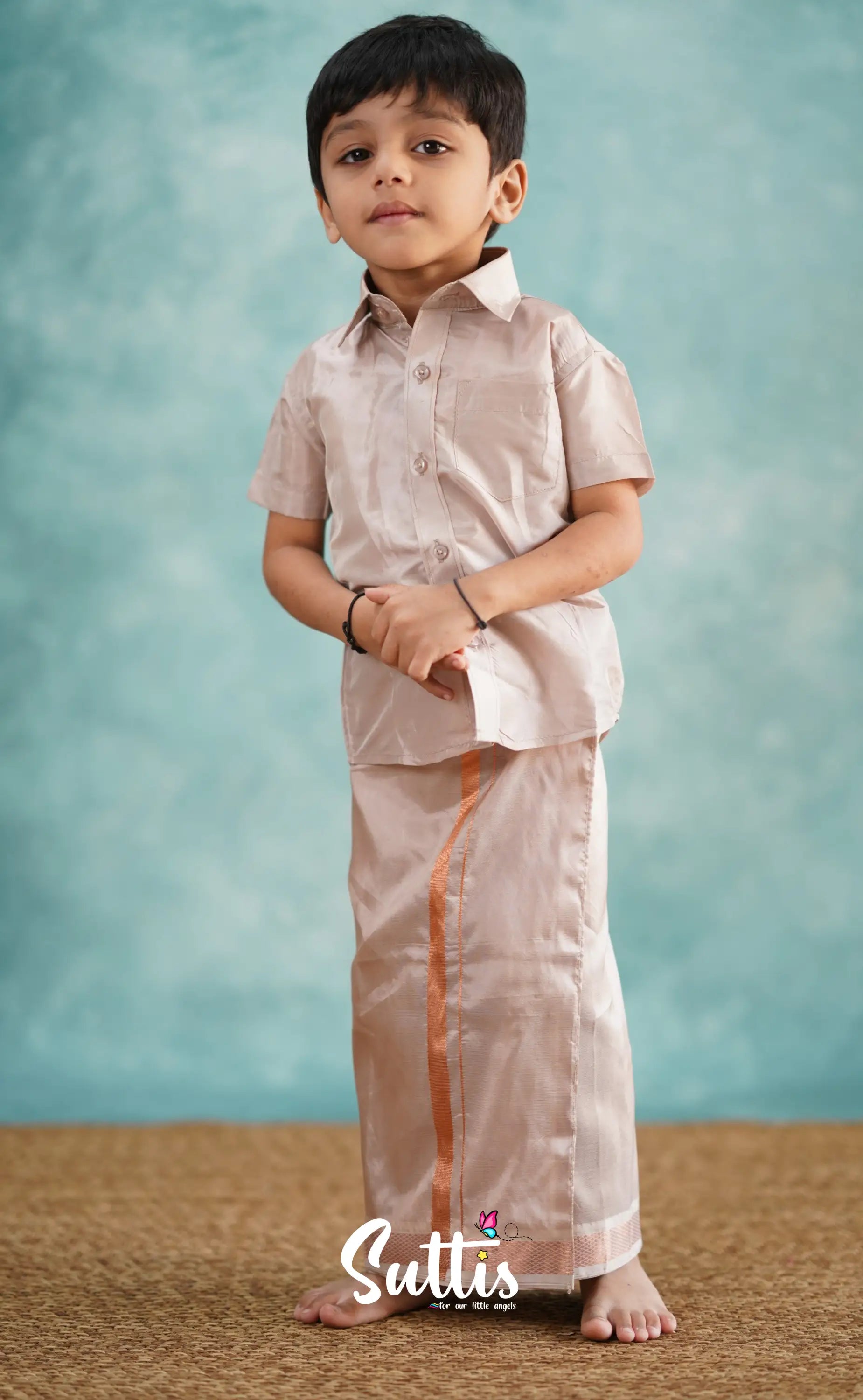 Yazhan - Oyster Grey Shade Veshti Sattai Kids-Suttis