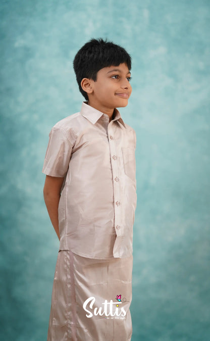 Yazhan - Oyster Grey Shade Veshti Sattai Kids-Suttis