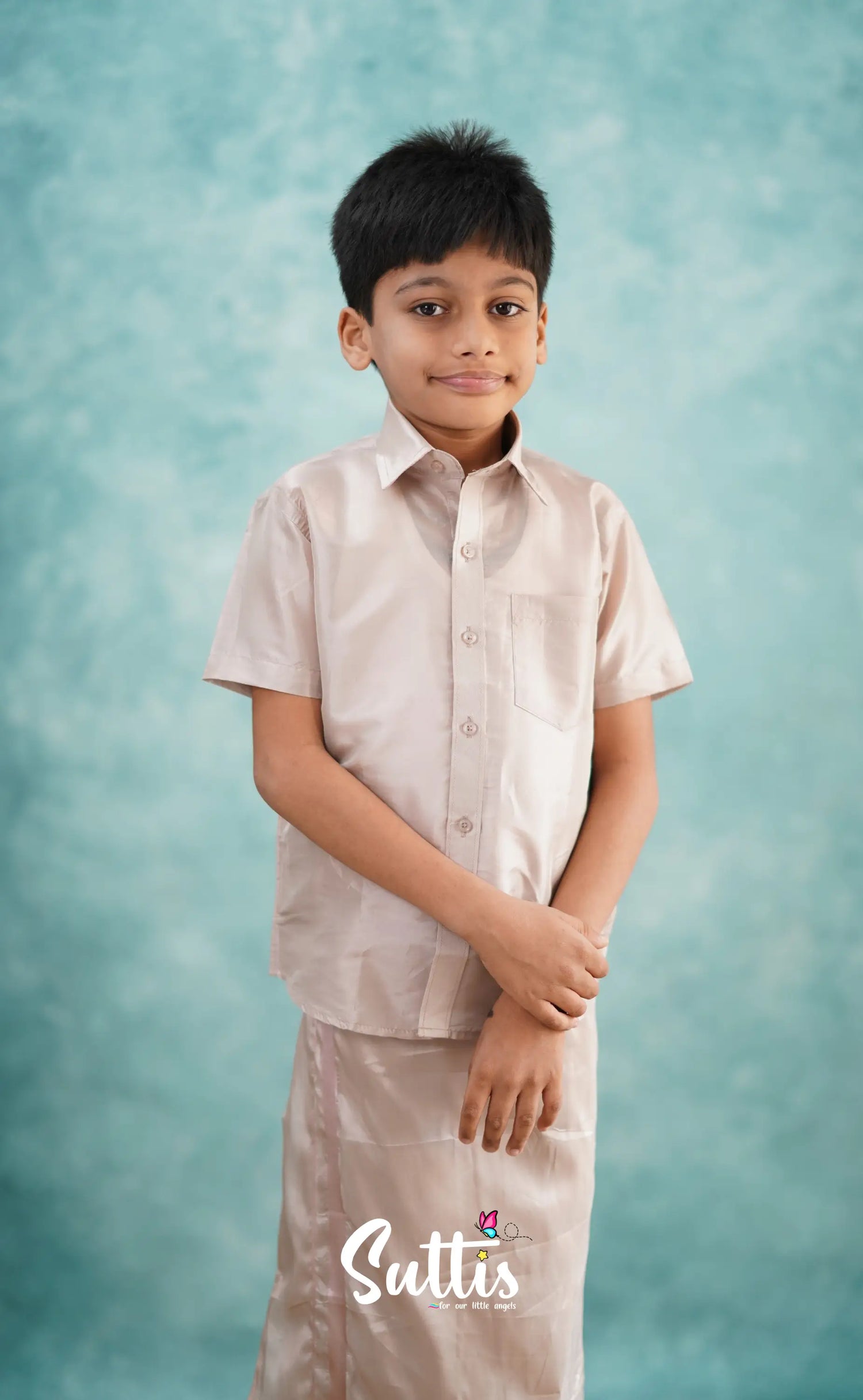 Yazhan - Oyster Grey Shade Veshti Sattai Kids-Suttis