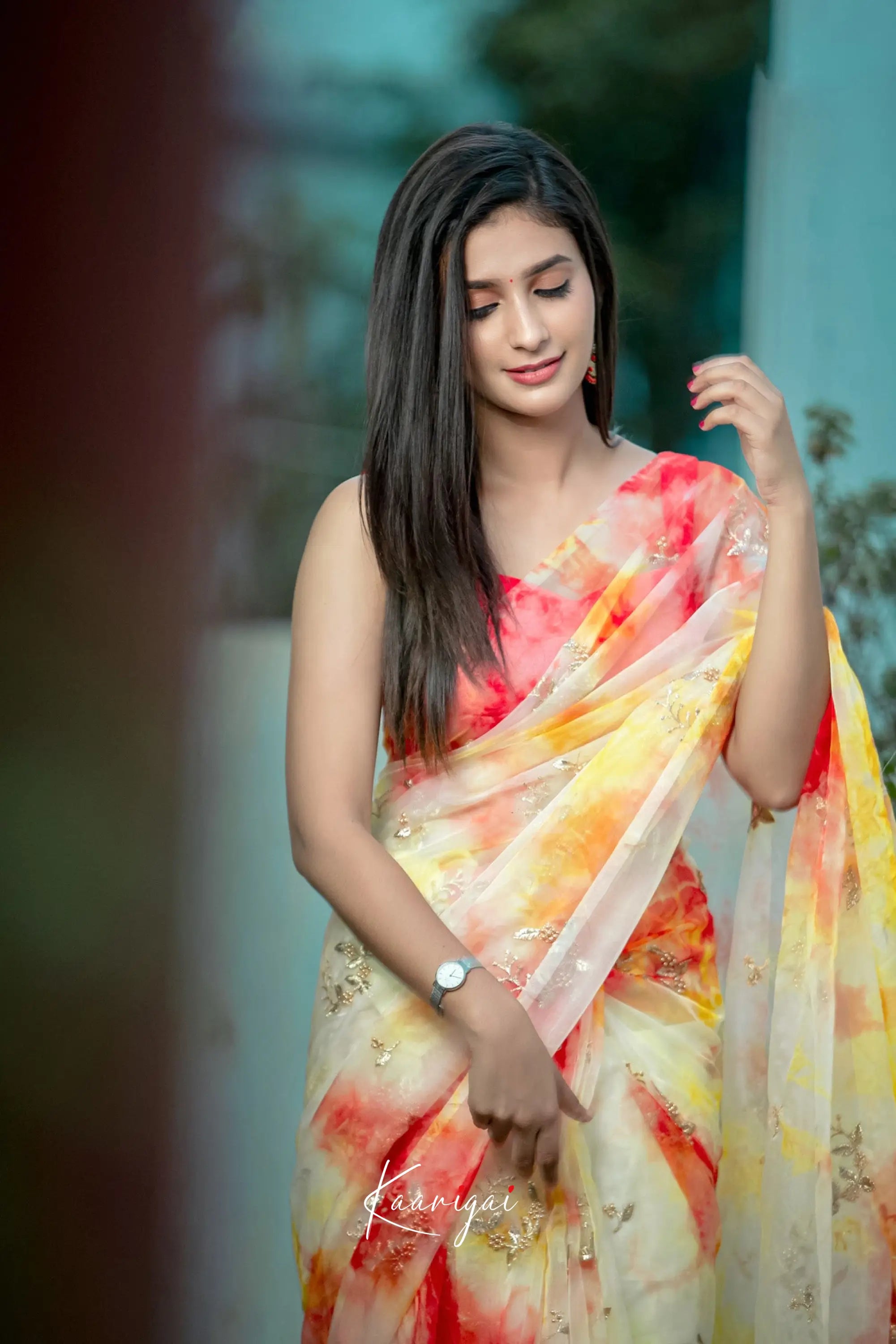 Yellow And Orange Tie Dye Organza Saree Sarees