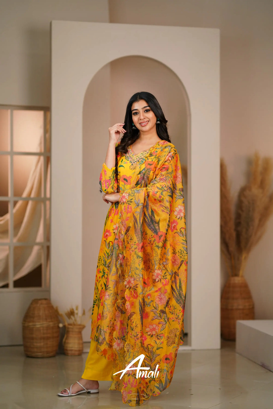 Yellow Chanderi Salwar Anarkalis