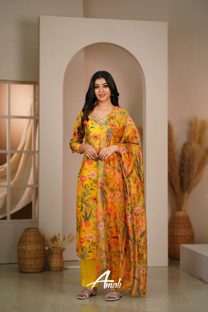 Yellow Chanderi Salwar Anarkalis