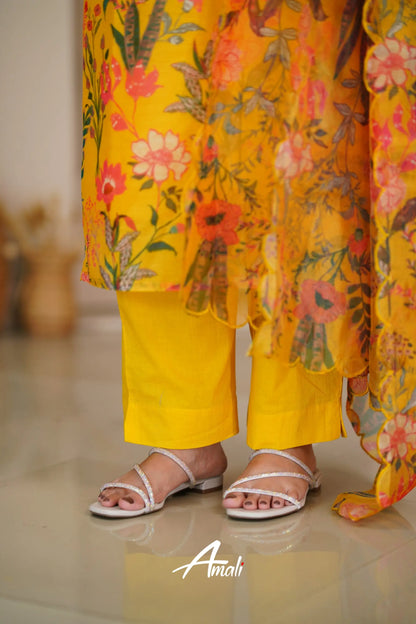 Yellow Chanderi Salwar Anarkalis