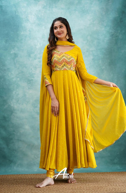 Yellow Georgette Anarkali Anarkalis