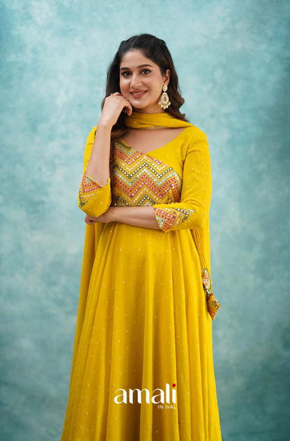 Yellow Georgette Anarkali Anarkalis