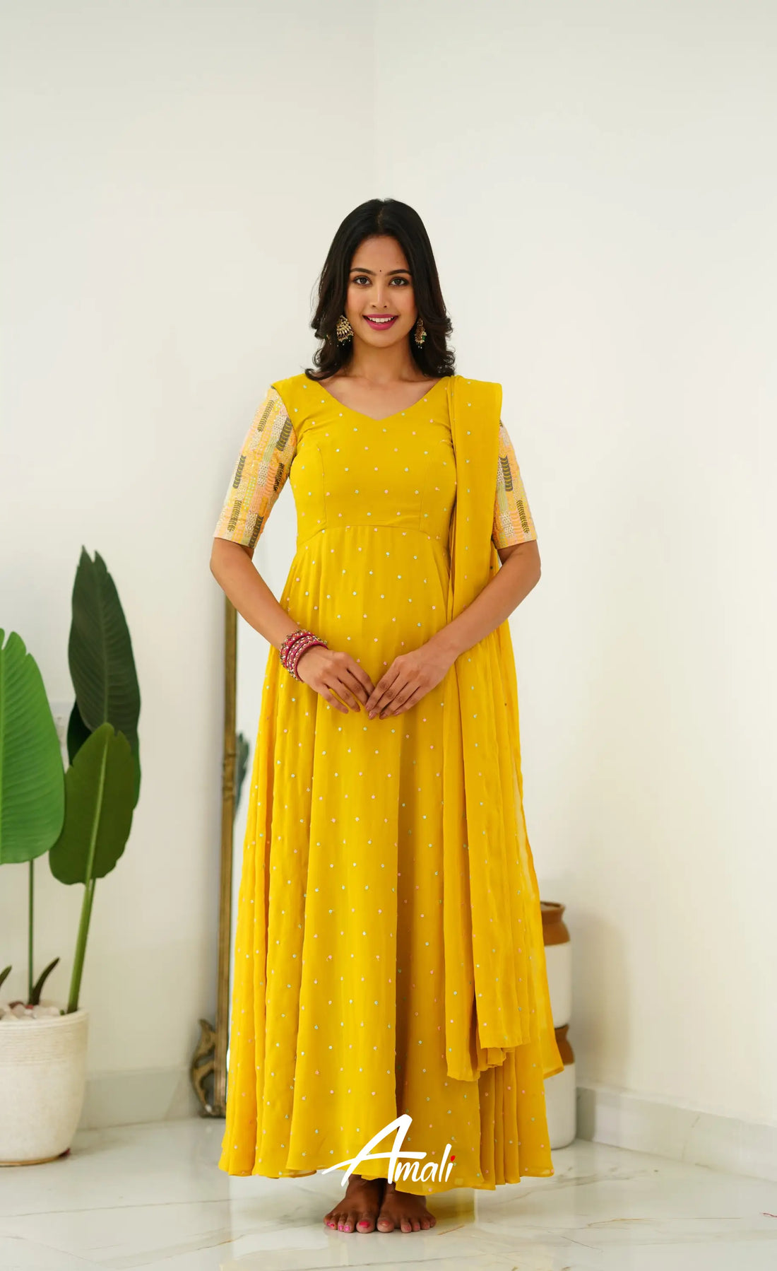 Yellow Georgette Long Gown Gown