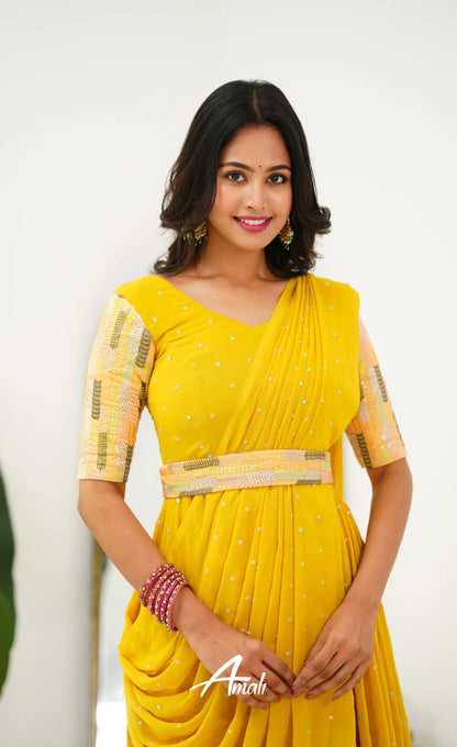 Yellow Georgette Long Gown Gown