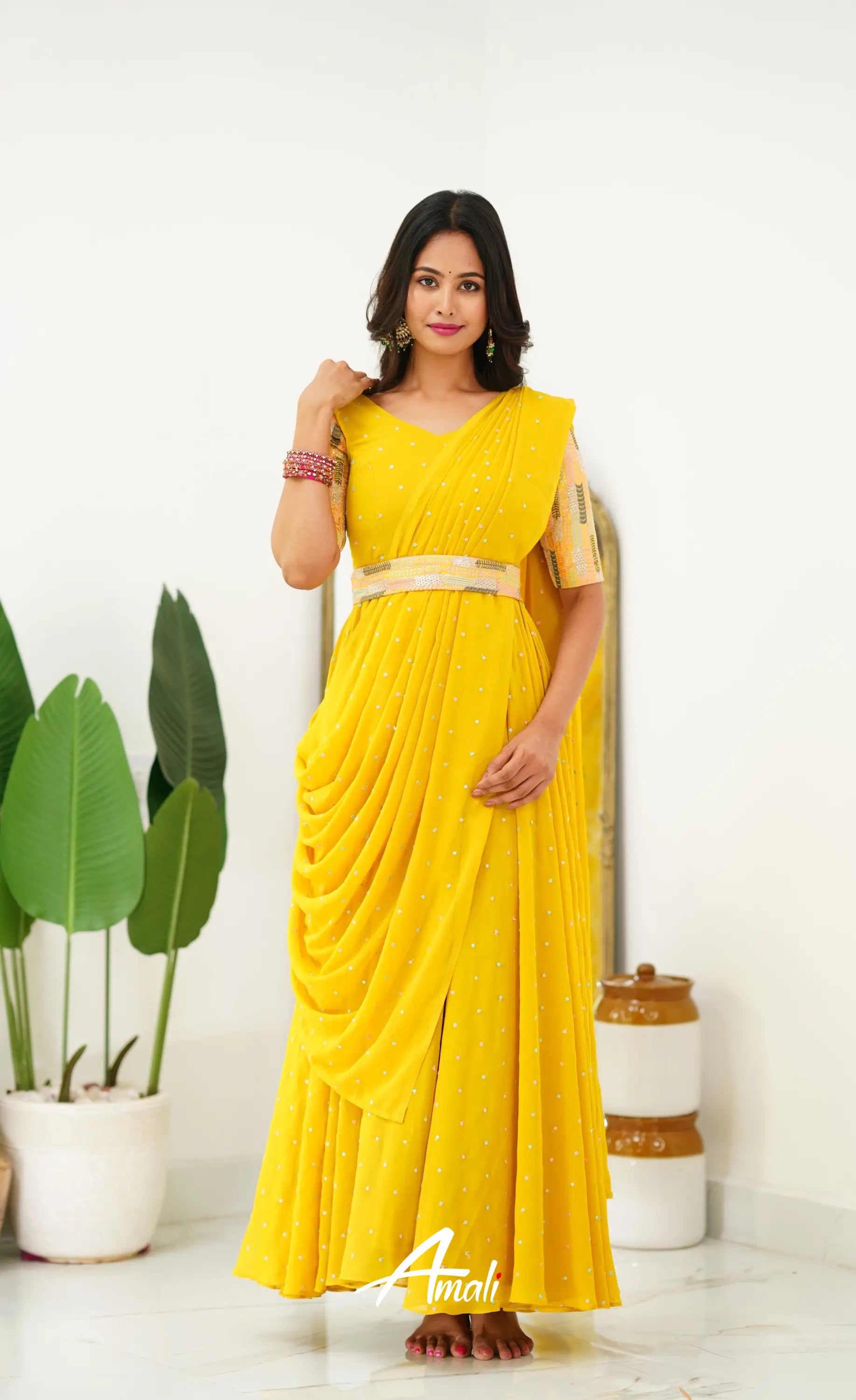 Yellow Georgette Long Gown Gown