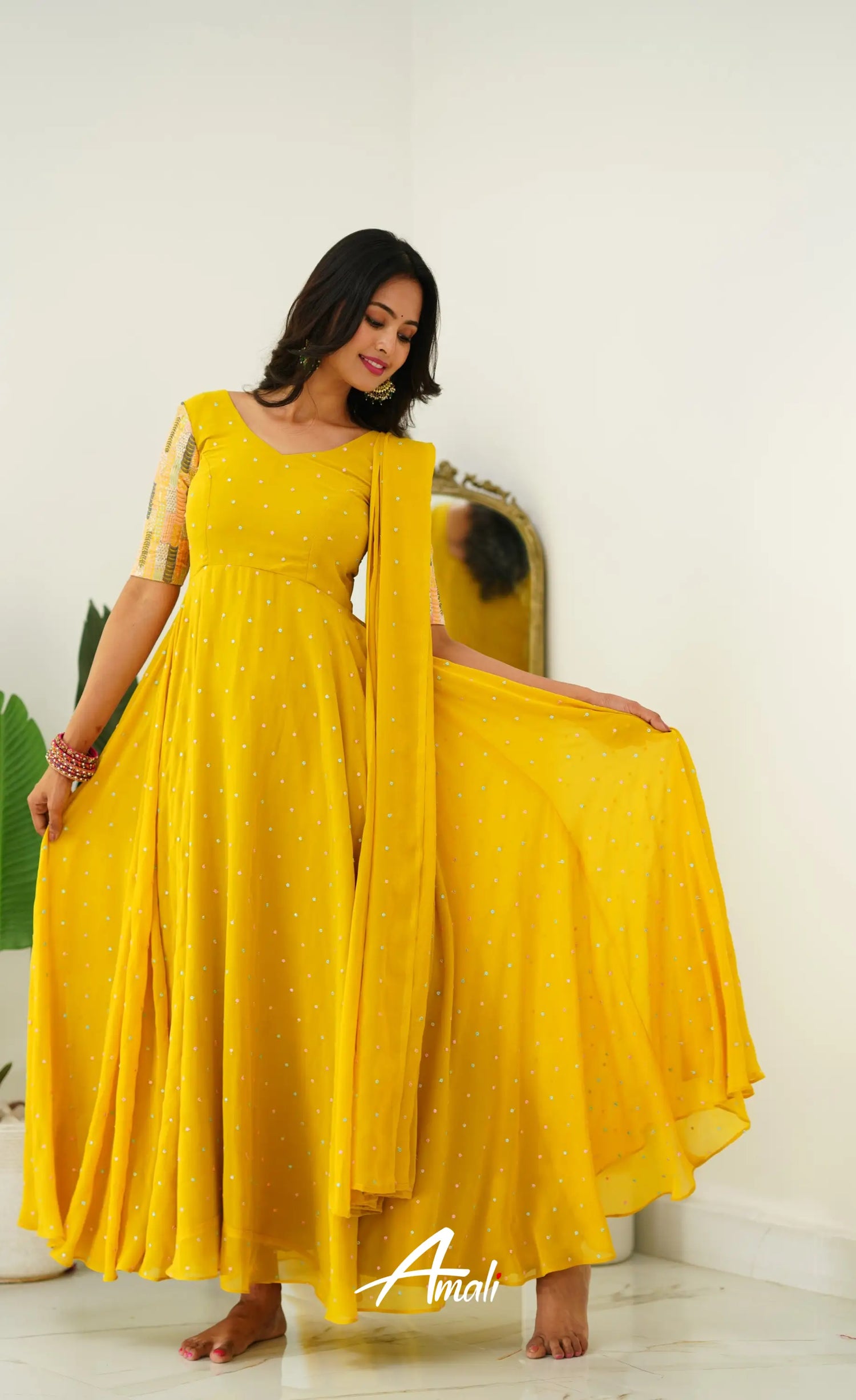 Yellow Georgette Long Gown Gown