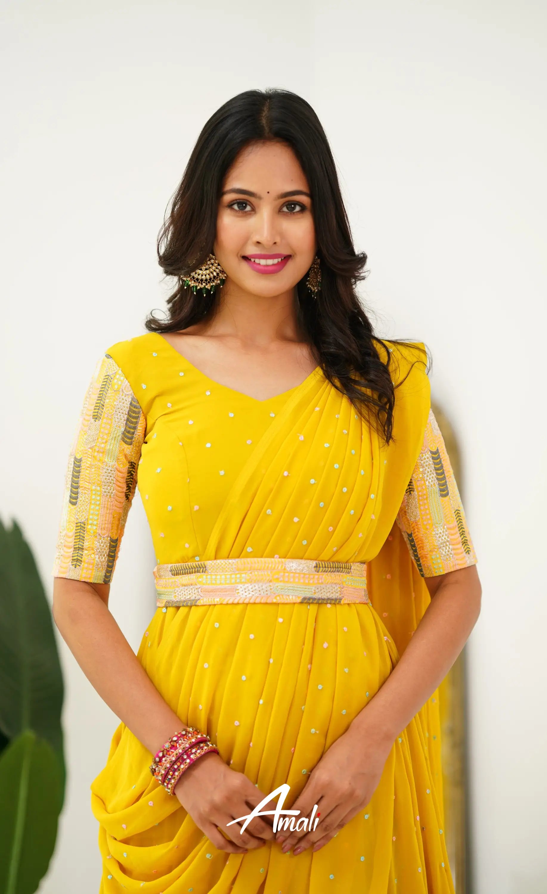 Yellow Georgette Long Gown Gown