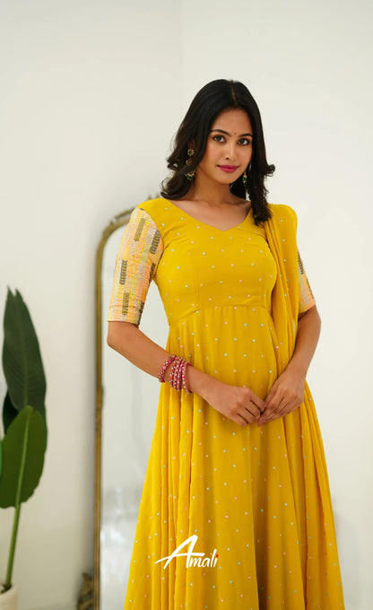 Yellow Georgette Long Gown Gown