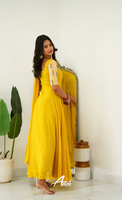 Yellow Georgette Long Gown Gown