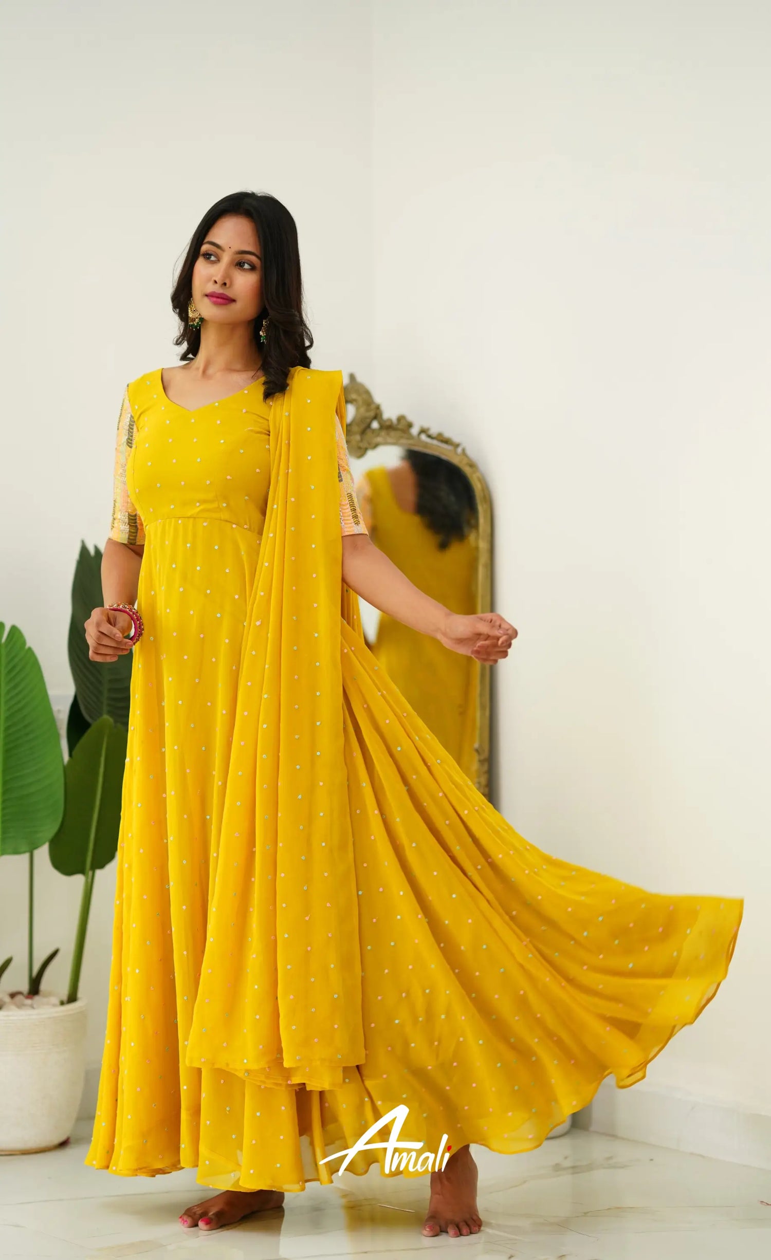 Yellow Georgette Long Gown Gown