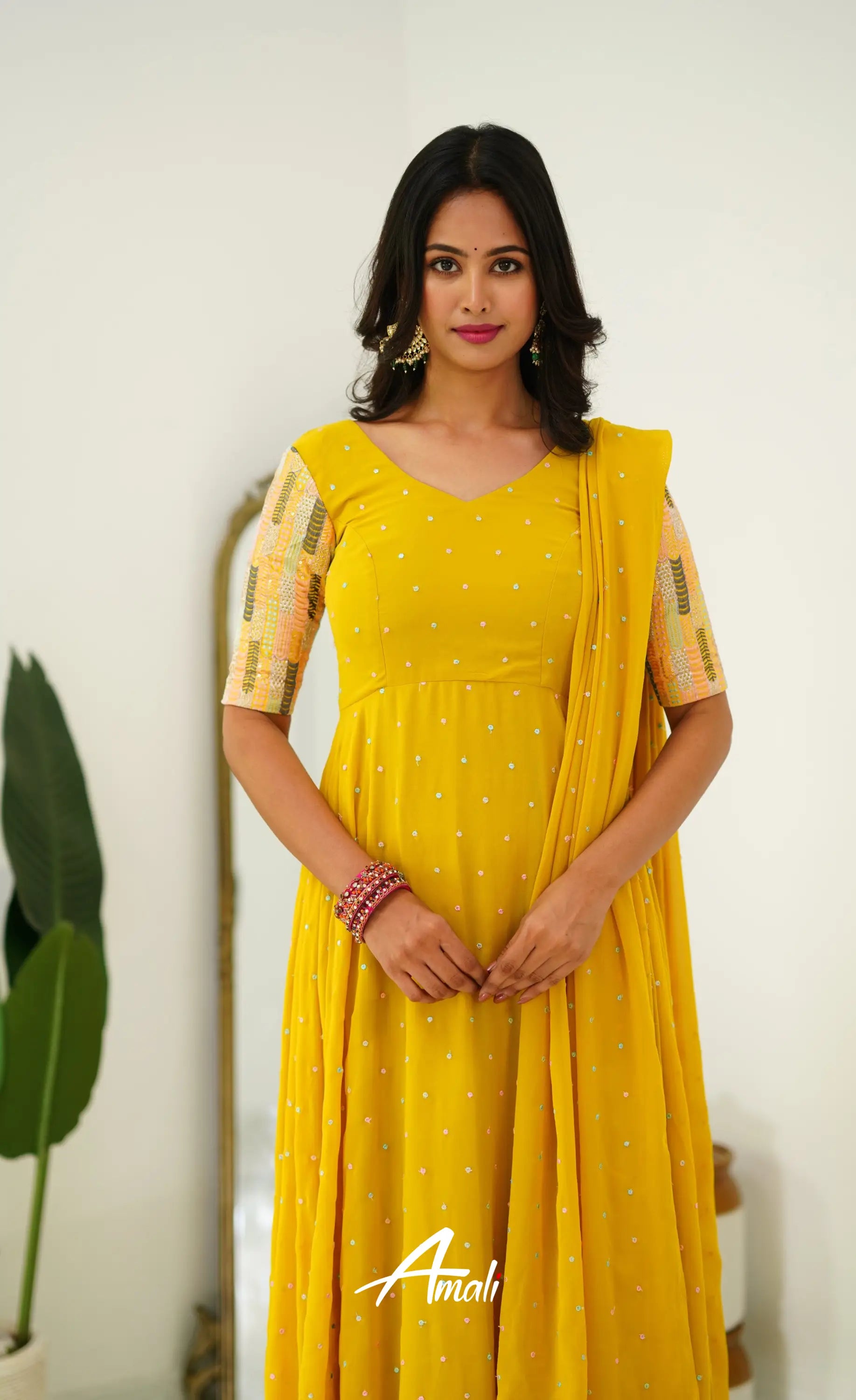 Yellow Georgette Long Gown Gown