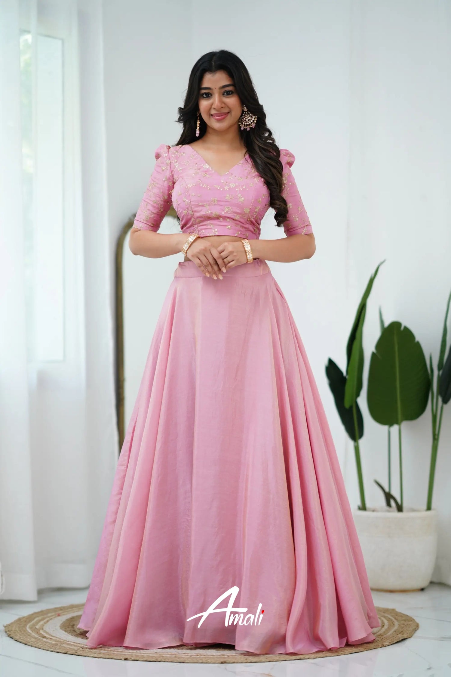 Zaara - Crop Top And Skirt Baby Pink Crop Top Skirts