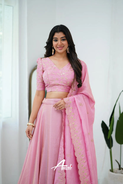 Zaara - Crop Top And Skirt Baby Pink Crop Top Skirts