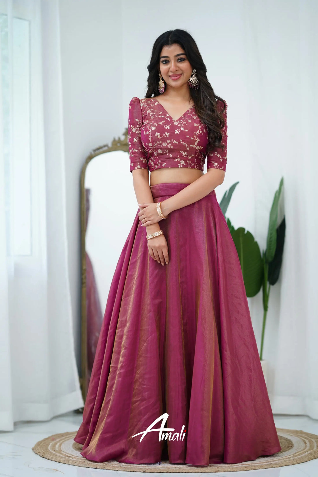 Zaara - Crop Top And Skirt Burgundy Crop Top Skirts