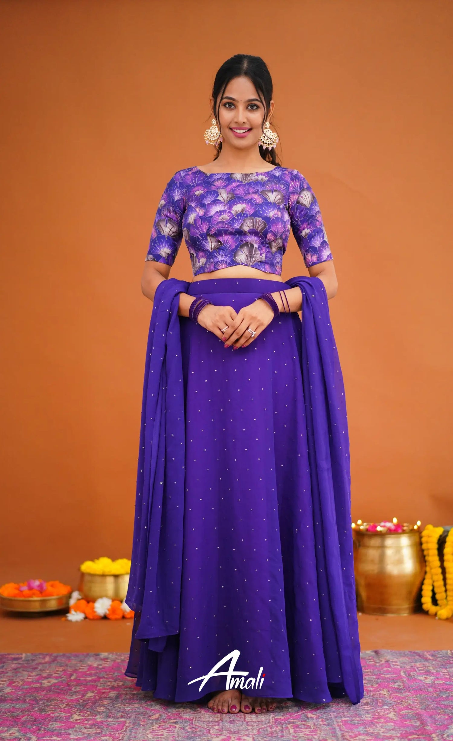 Zaara - Crop Top And Skirt Dark Purple Crop Top Skirts