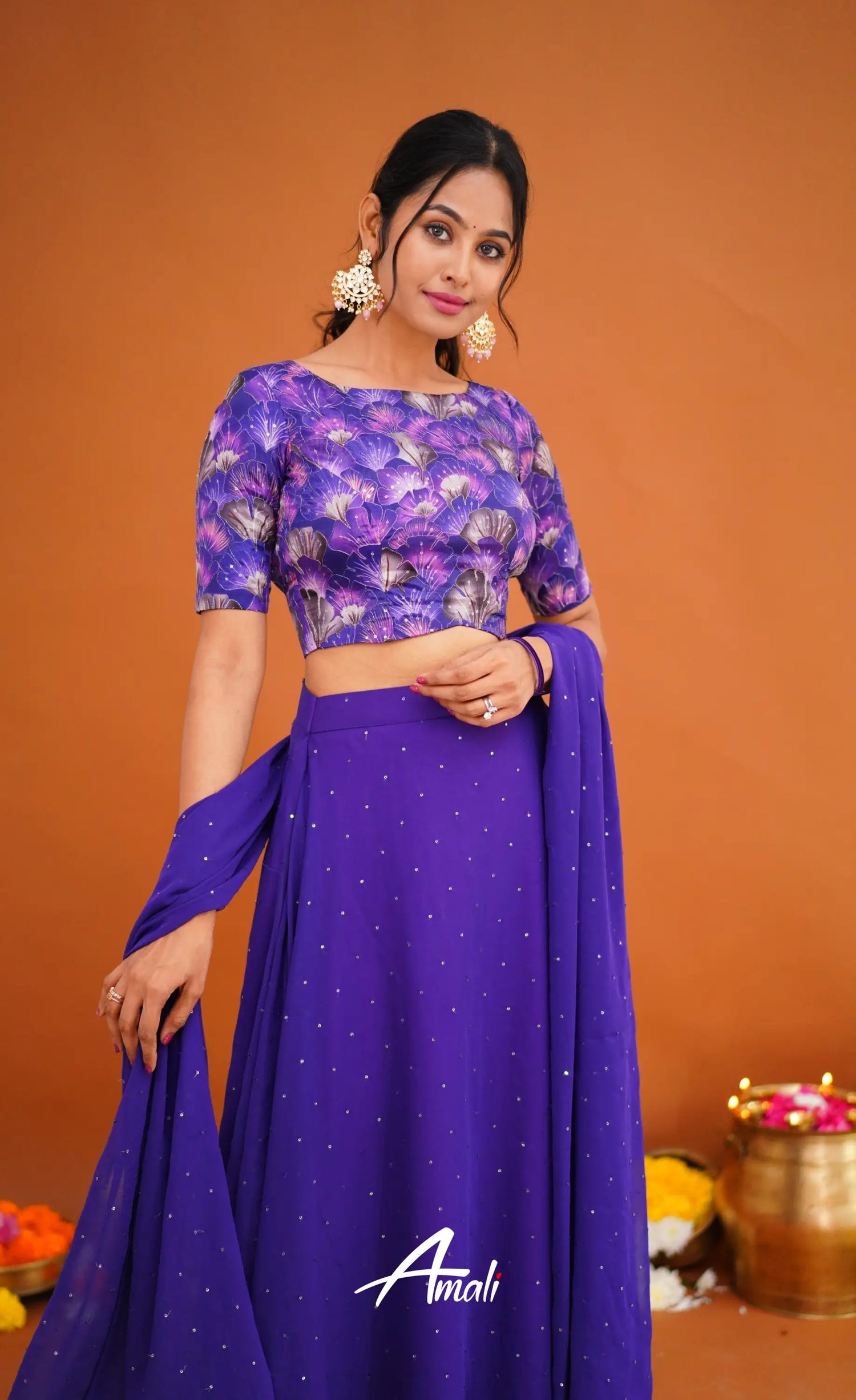 Zaara - Crop Top And Skirt Dark Purple Crop Top Skirts