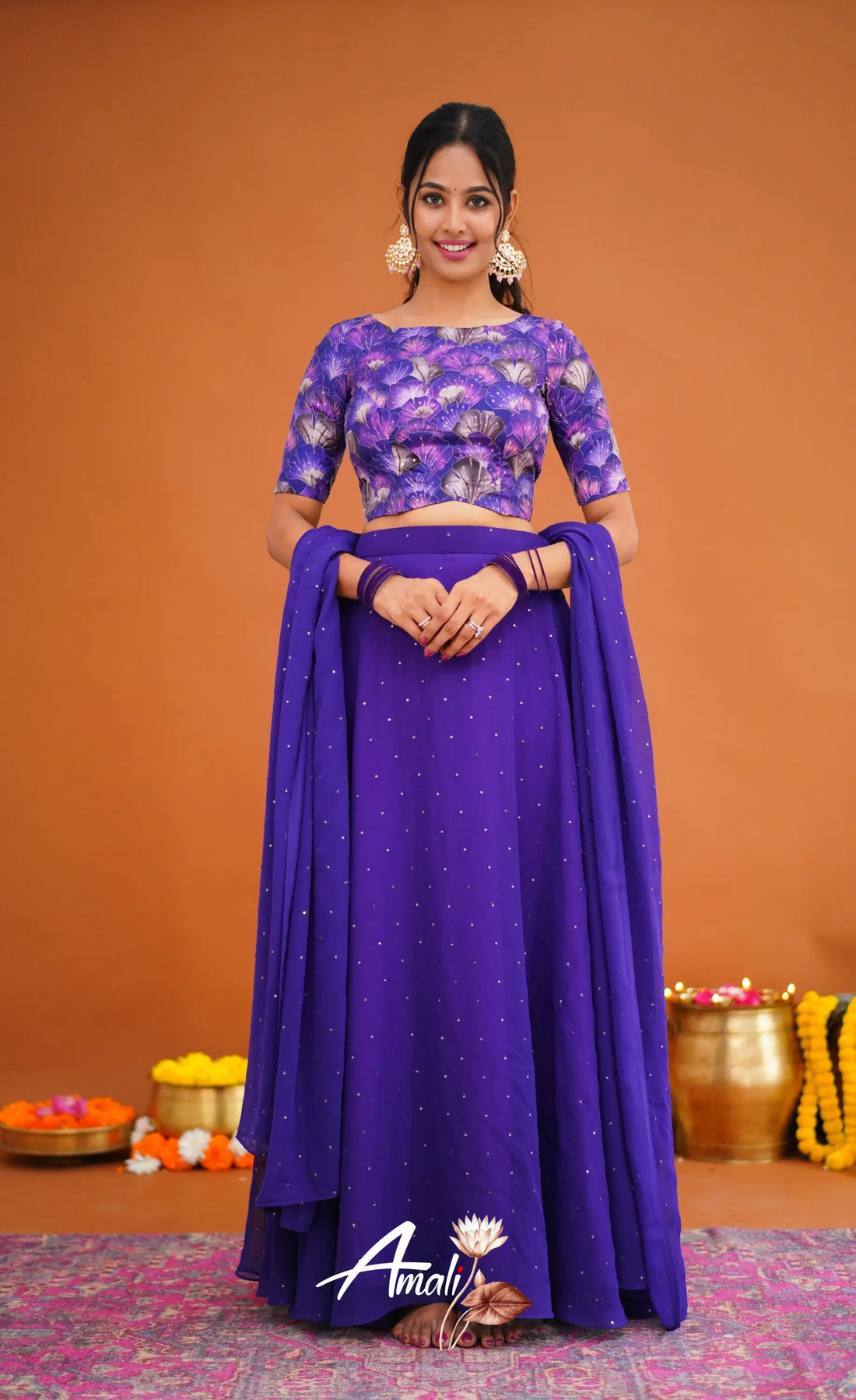 Zaara - Crop Top And Skirt Dark Purple Crop Top Skirts