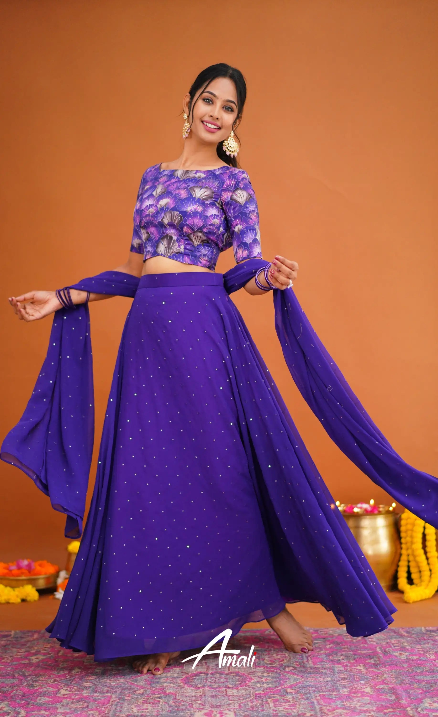 Zaara - Crop Top And Skirt Dark Purple Crop Top Skirts