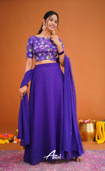 Zaara - Crop Top And Skirt Dark Purple Crop Top Skirts