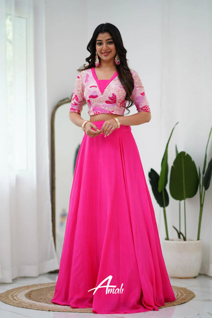 Zaara - Crop Top And Skirt Hot Pink Crop Top Skirts