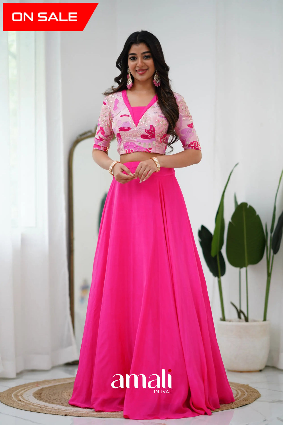 Zaara - Crop Top And Skirt Hot Pink Crop Top Skirts