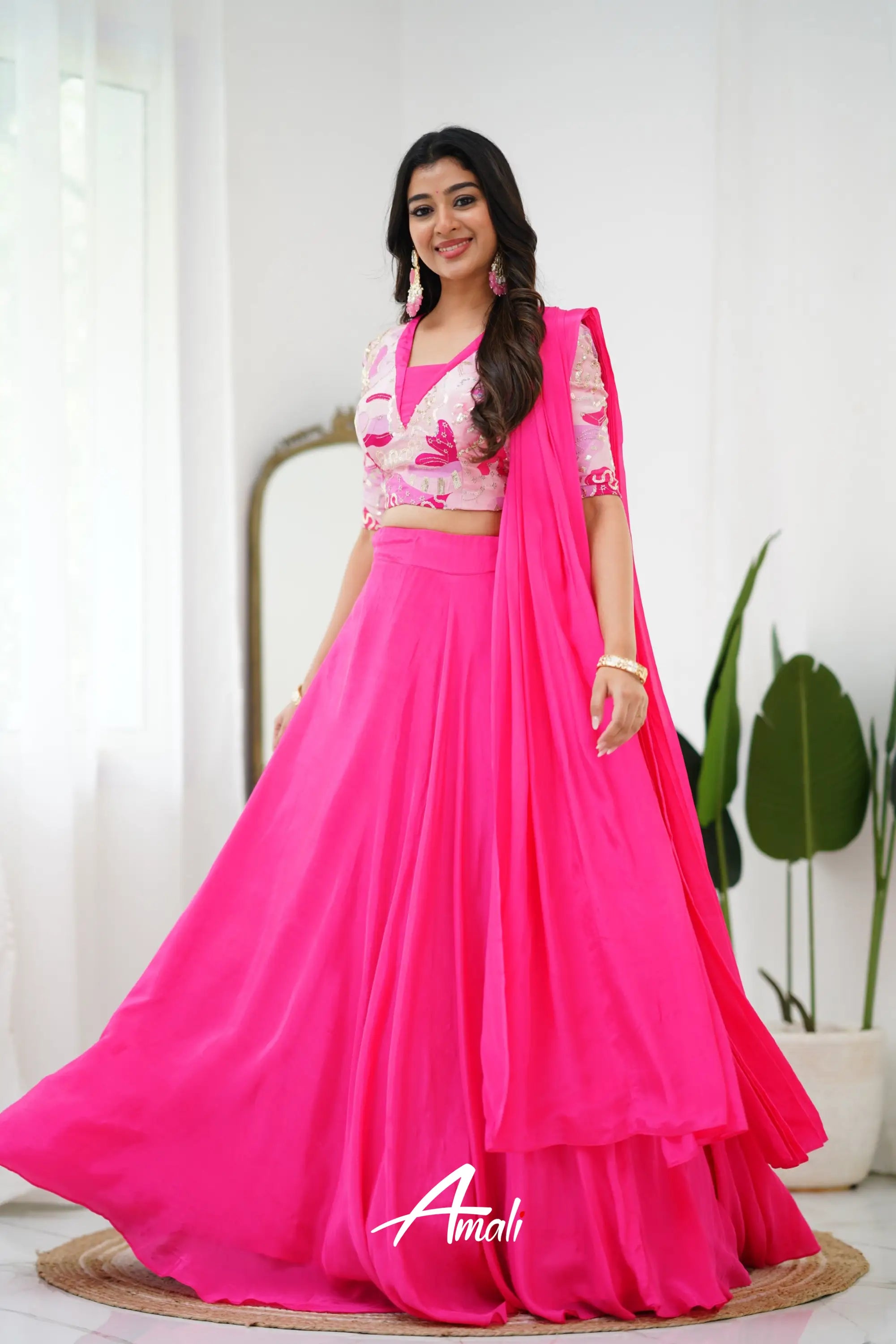 Zaara - Crop Top And Skirt Hot Pink Crop Top Skirts