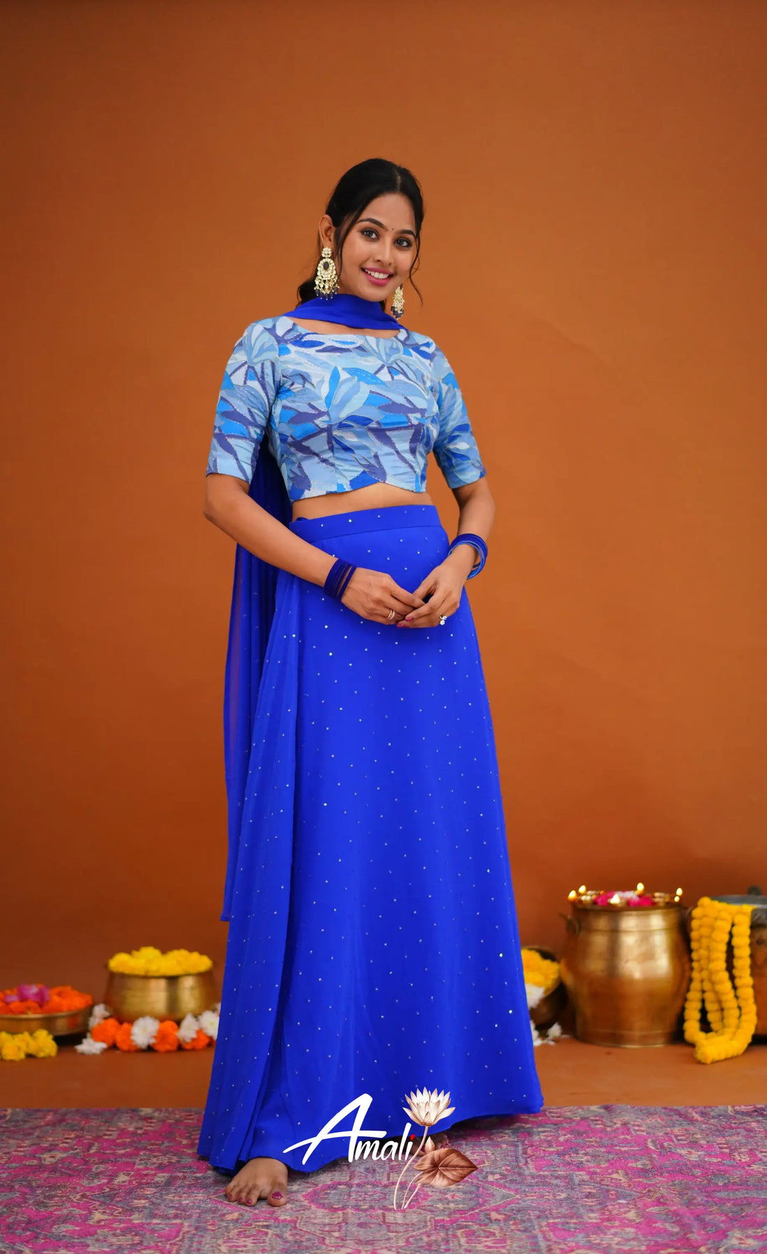 Zaara - Crop Top And Skirt Ink Blue Crop Top Skirts