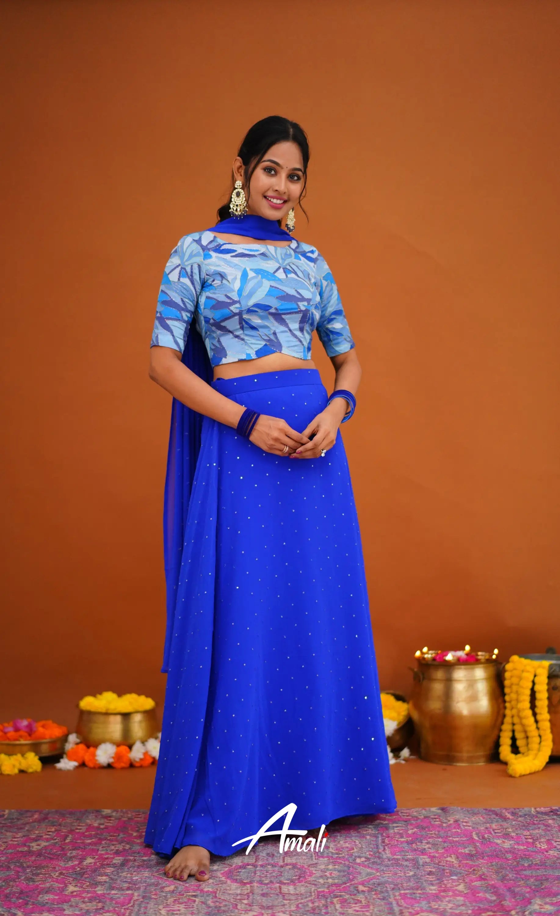 Zaara - Crop Top And Skirt Ink Blue Crop Top Skirts