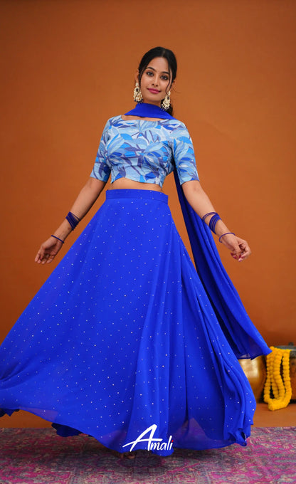 Zaara - Crop Top And Skirt Ink Blue Crop Top Skirts