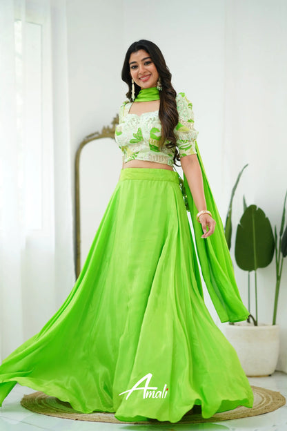 Zaara - Crop Top And Skirt Leaf Green Crop Top Skirts