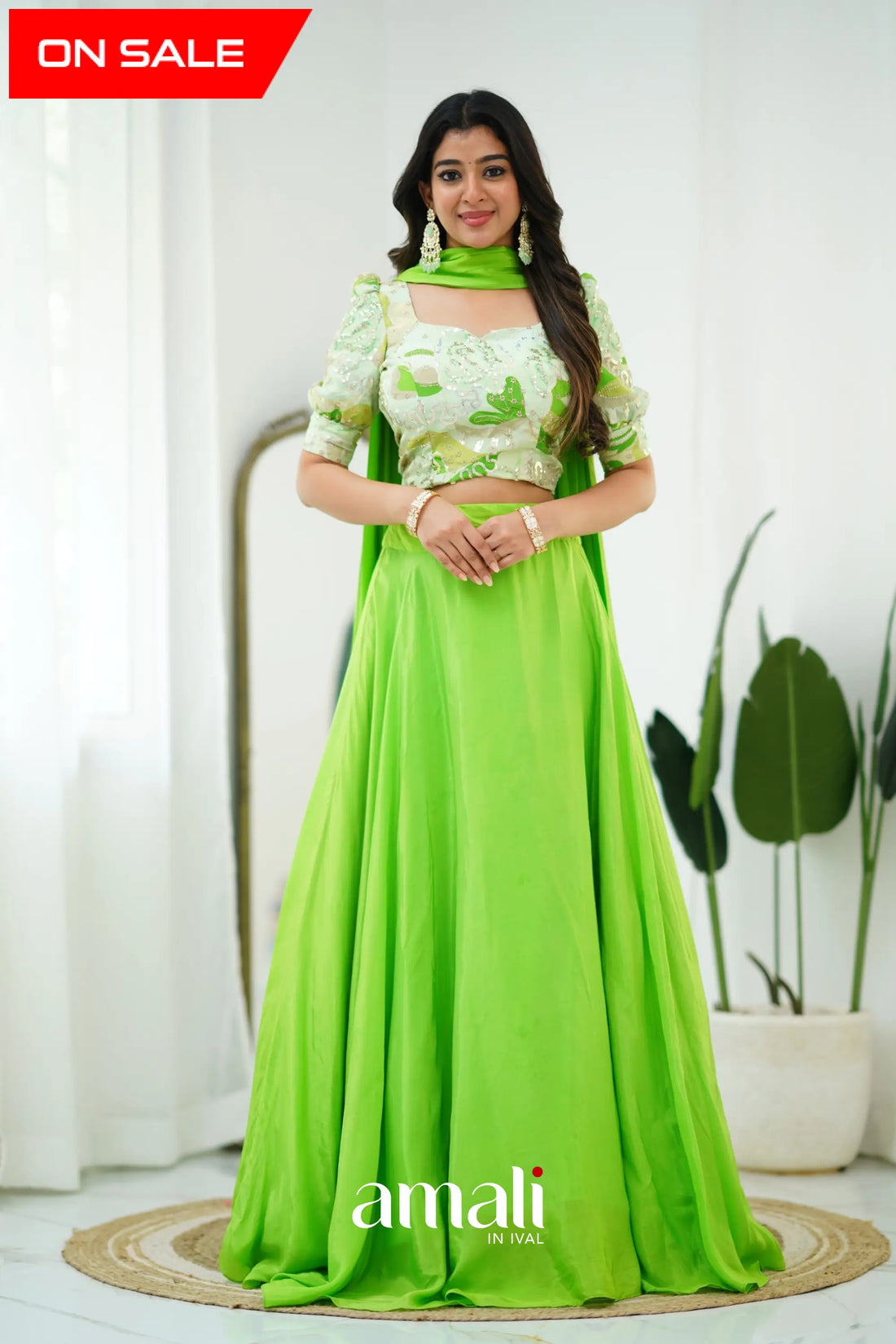 Zaara - Crop Top And Skirt Leaf Green Crop Top Skirts