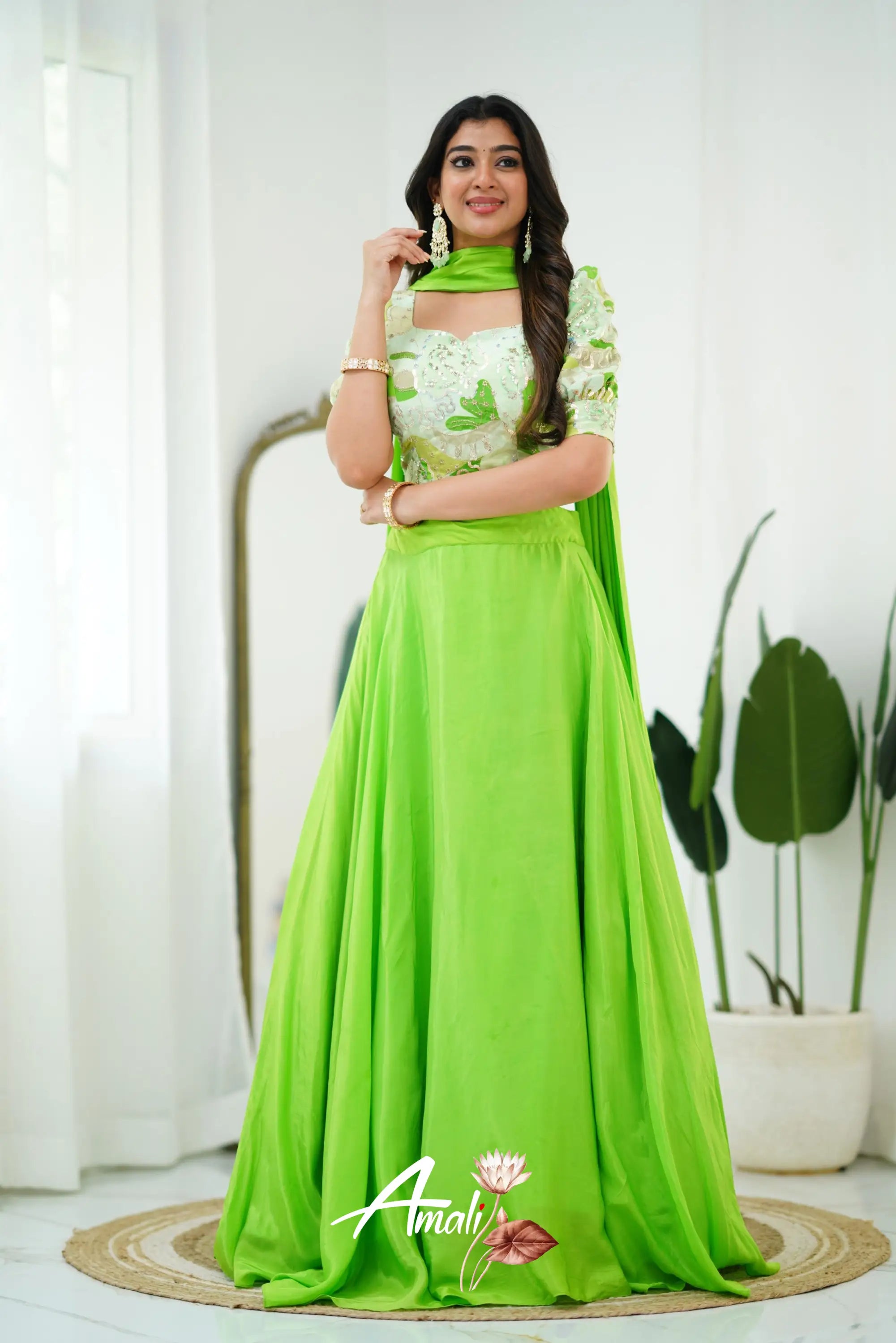 Zaara - Crop Top And Skirt Leaf Green Crop Top Skirts