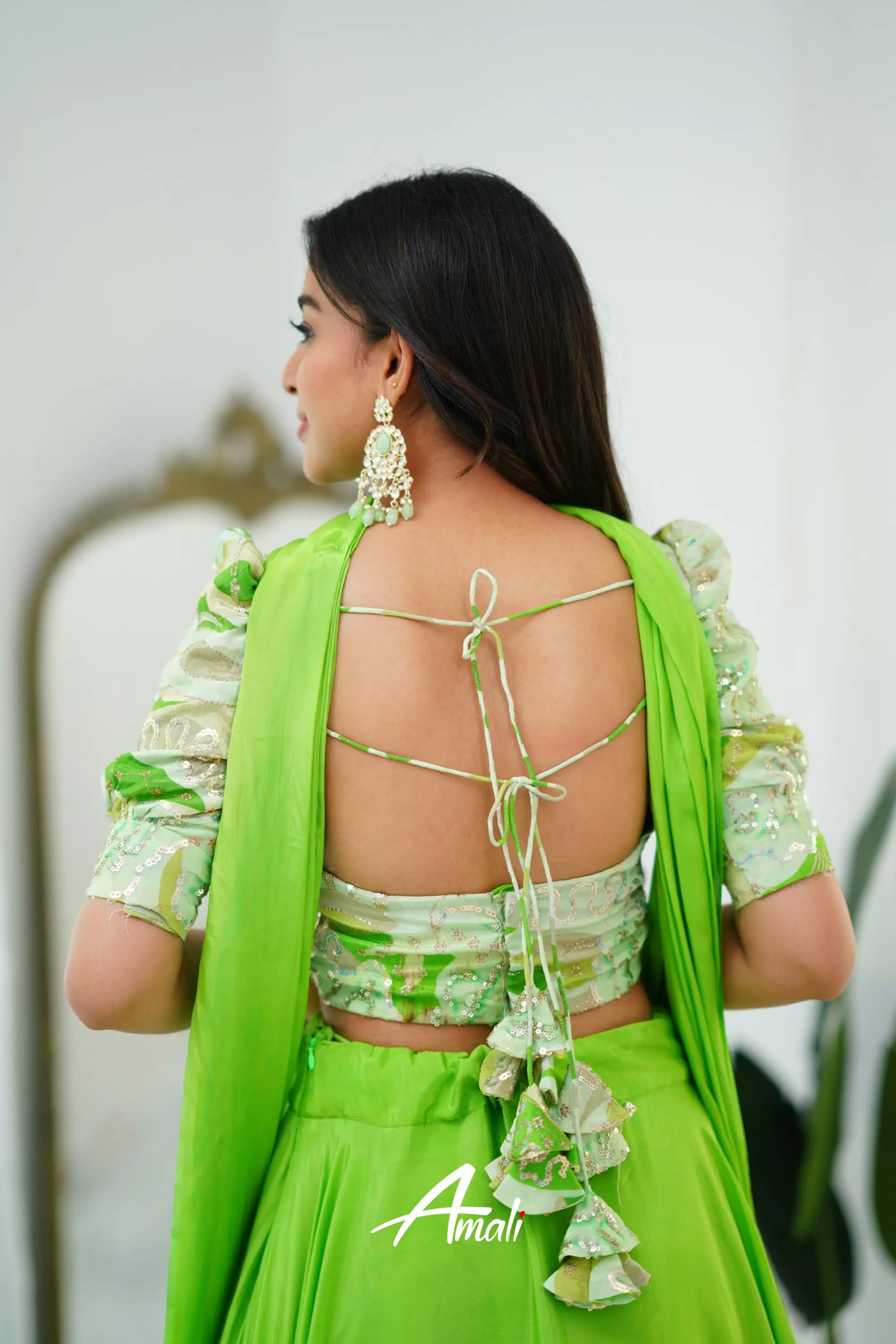 Zaara - Crop Top And Skirt Leaf Green Crop Top Skirts