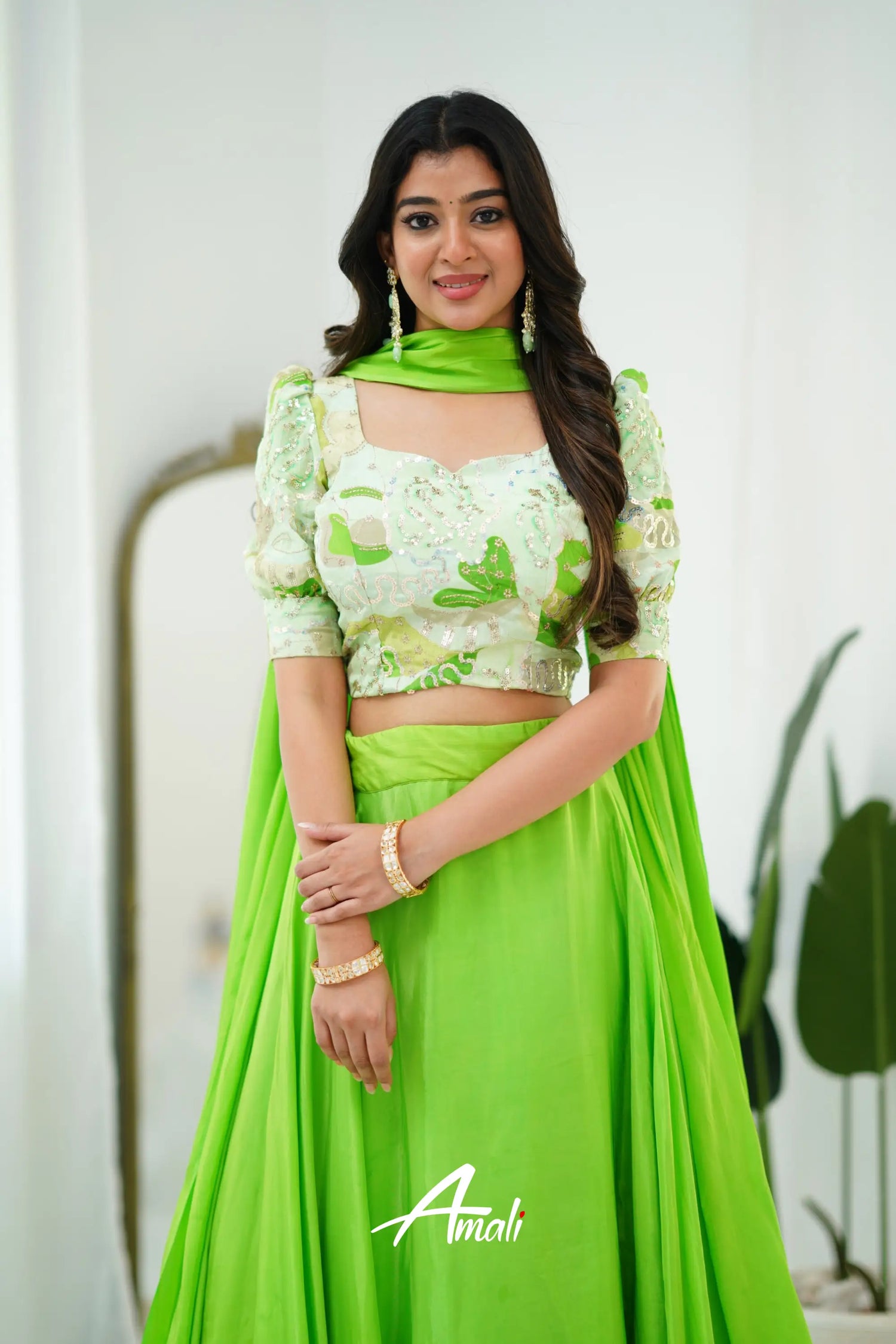 Zaara - Crop Top And Skirt Leaf Green Crop Top Skirts