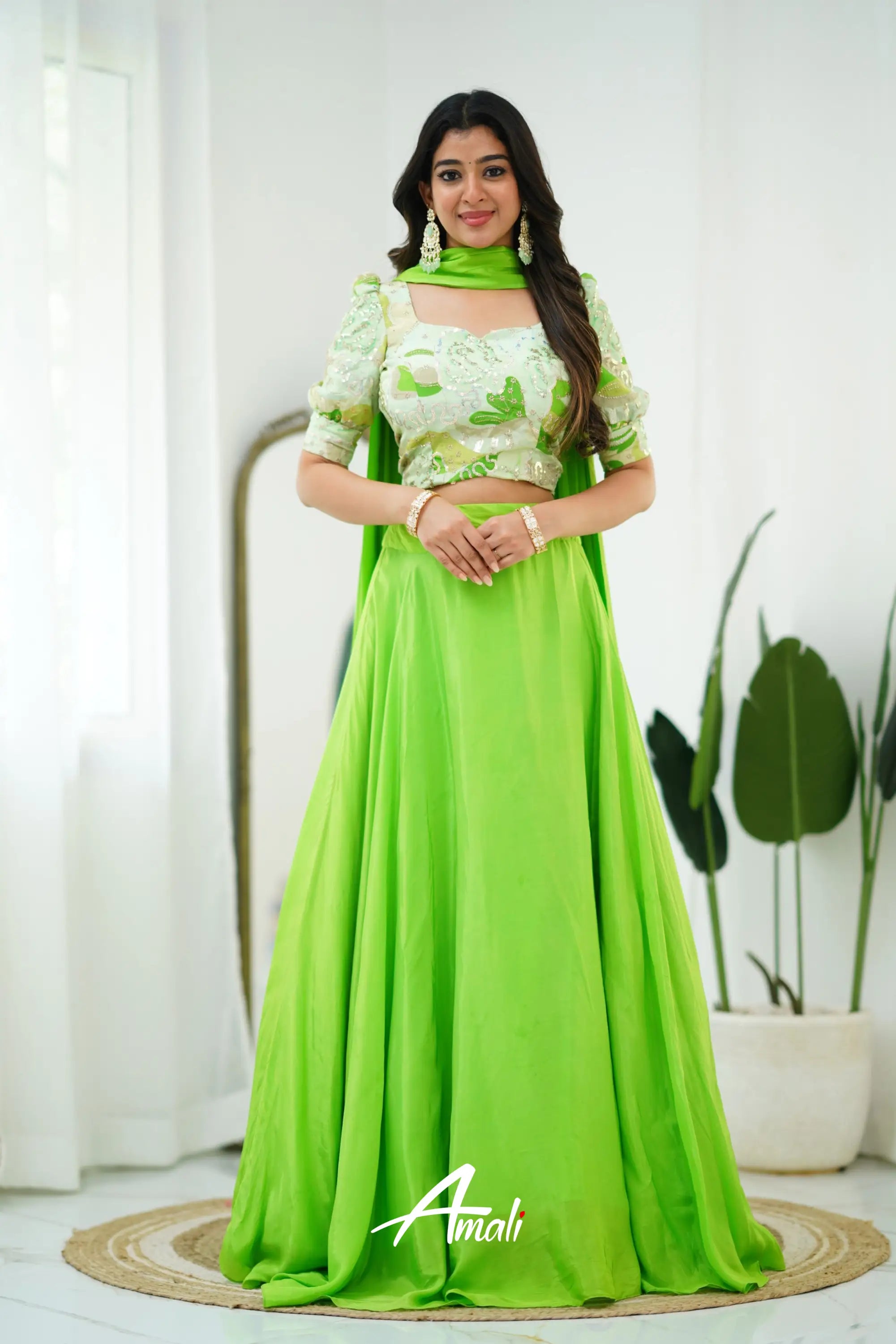 Zaara - Crop Top And Skirt Leaf Green Crop Top Skirts