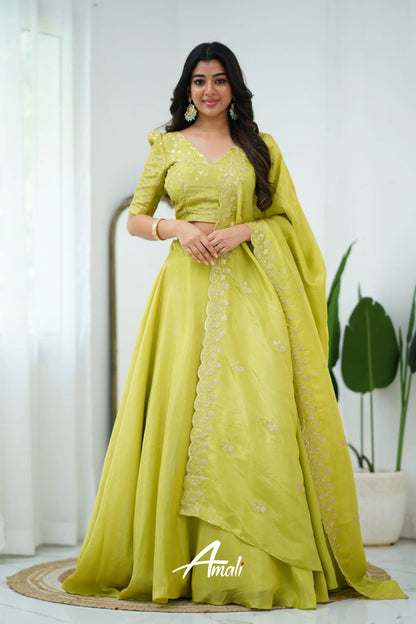 Zaara - Crop Top And Skirt Lime Green Crop Top Skirts