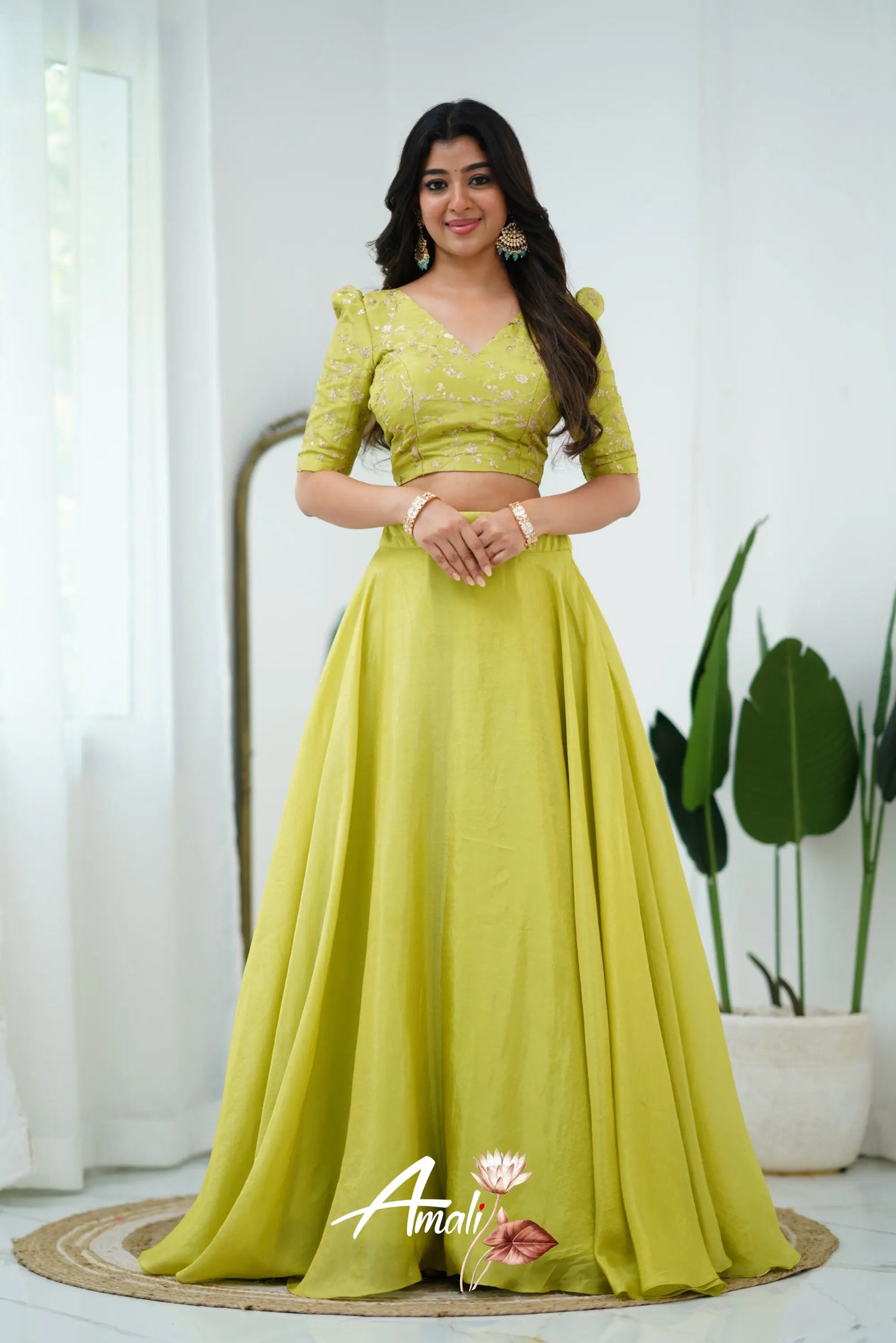 Zaara - Crop Top And Skirt Lime Green Crop Top Skirts