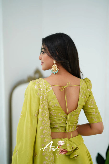 Zaara - Crop Top And Skirt Lime Green Crop Top Skirts