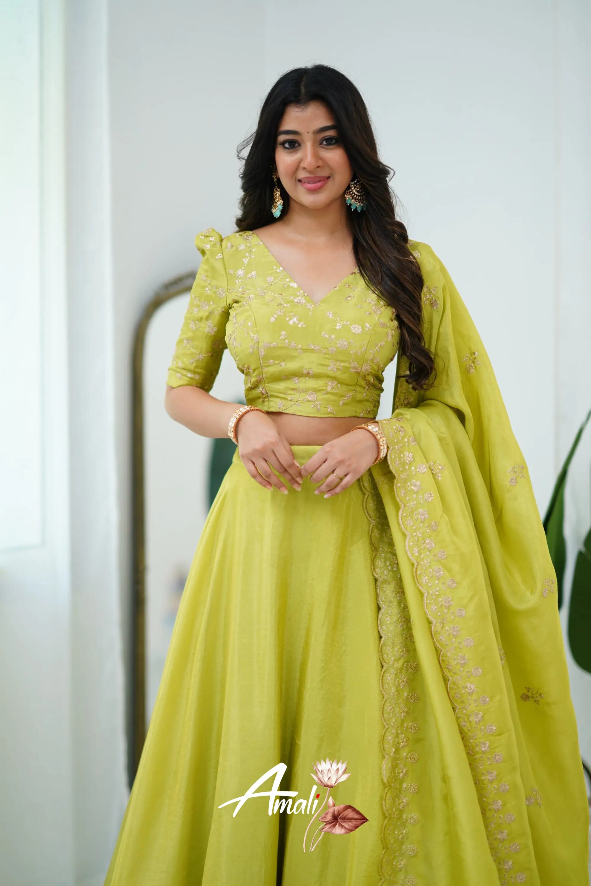 Zaara - Crop Top And Skirt Lime Green Crop Top Skirts