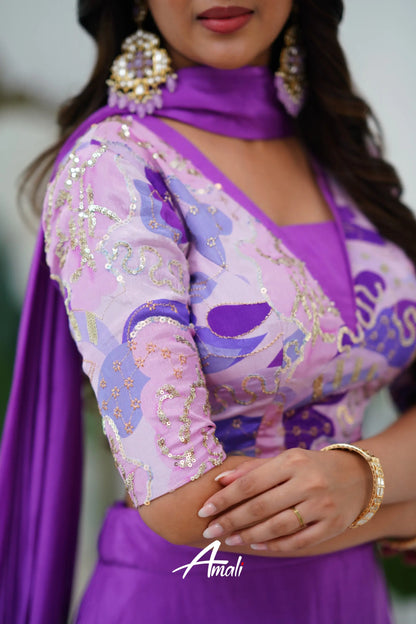 Zaara - Crop Top And Skirt Purple Crop Top Skirts