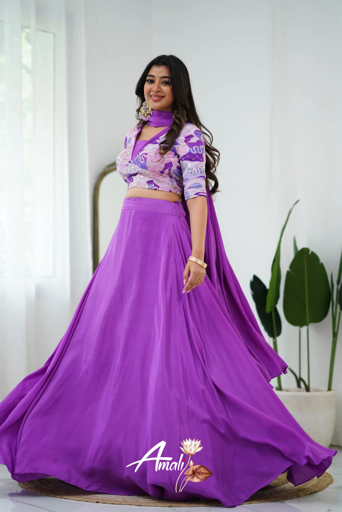 Zaara - Crop Top And Skirt Purple Crop Top Skirts