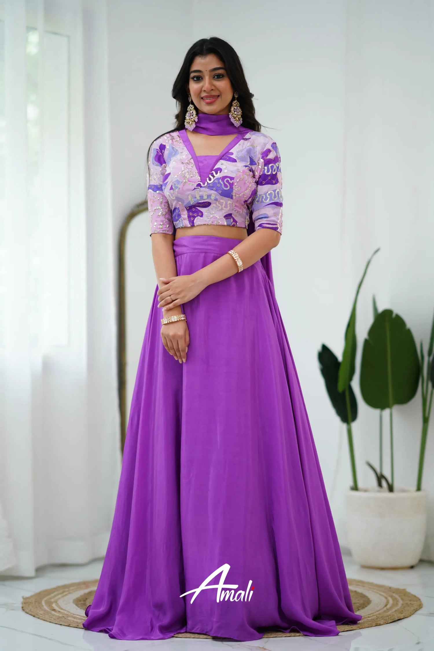 Zaara - Crop Top And Skirt Purple Crop Top Skirts